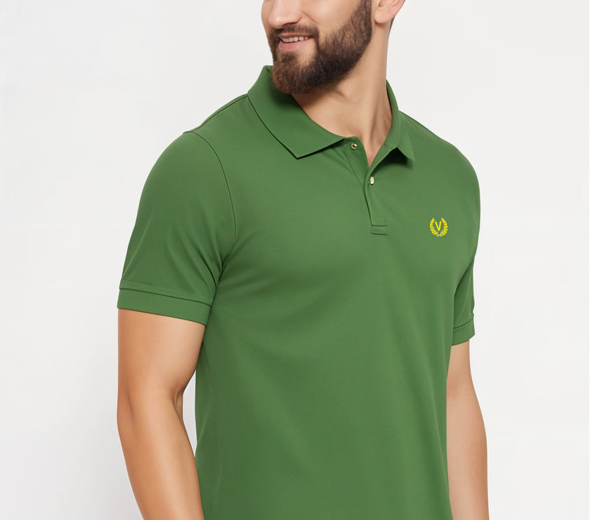 Mack Jonney Men’s Solid Premium Pique Cotton Dark Green Color Polo T Shirt | Polo Tshirts | Half Sleeves | Solid-Regular Fit