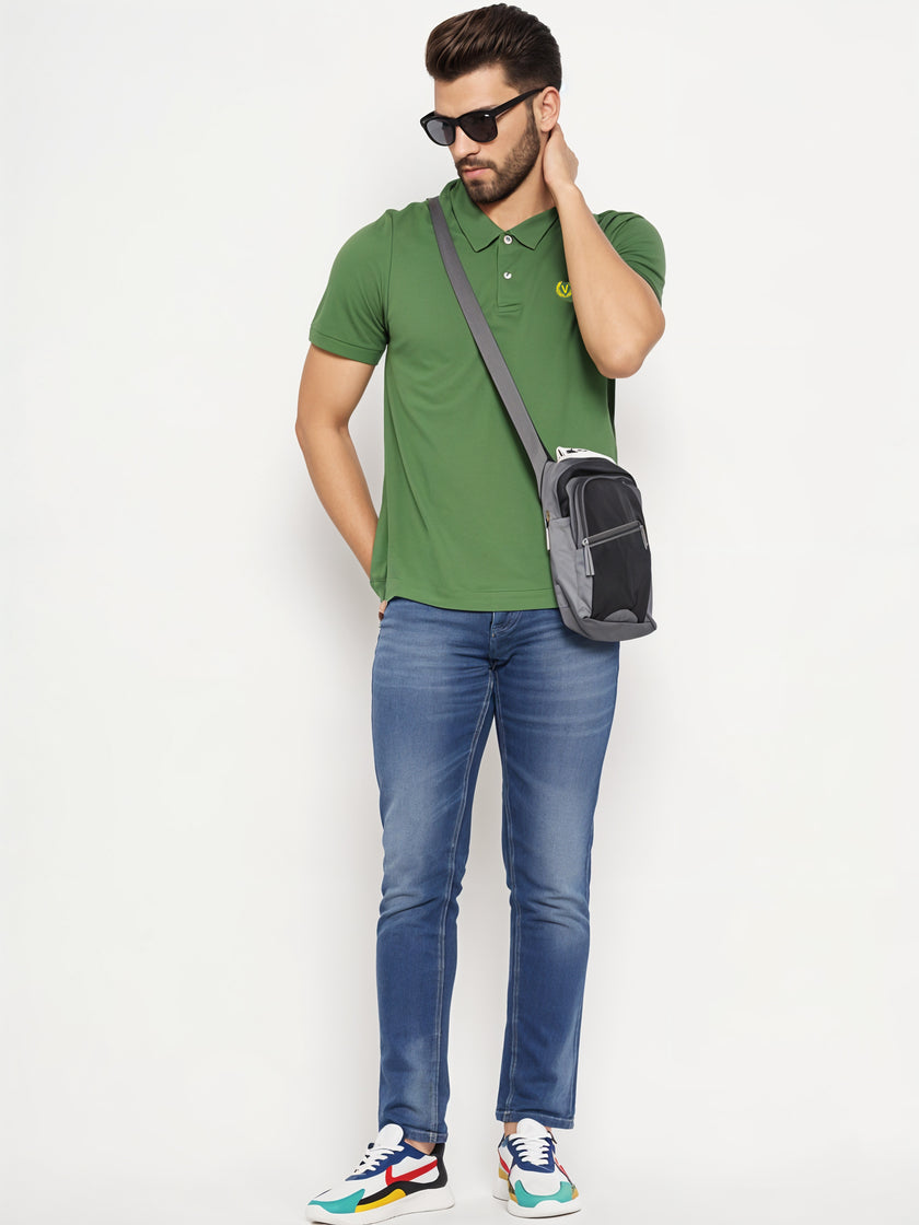 Mack Jonney Men’s Solid Premium Pique Cotton Dark Green Color Polo T Shirt | Polo Tshirts | Half Sleeves | Solid-Regular Fit