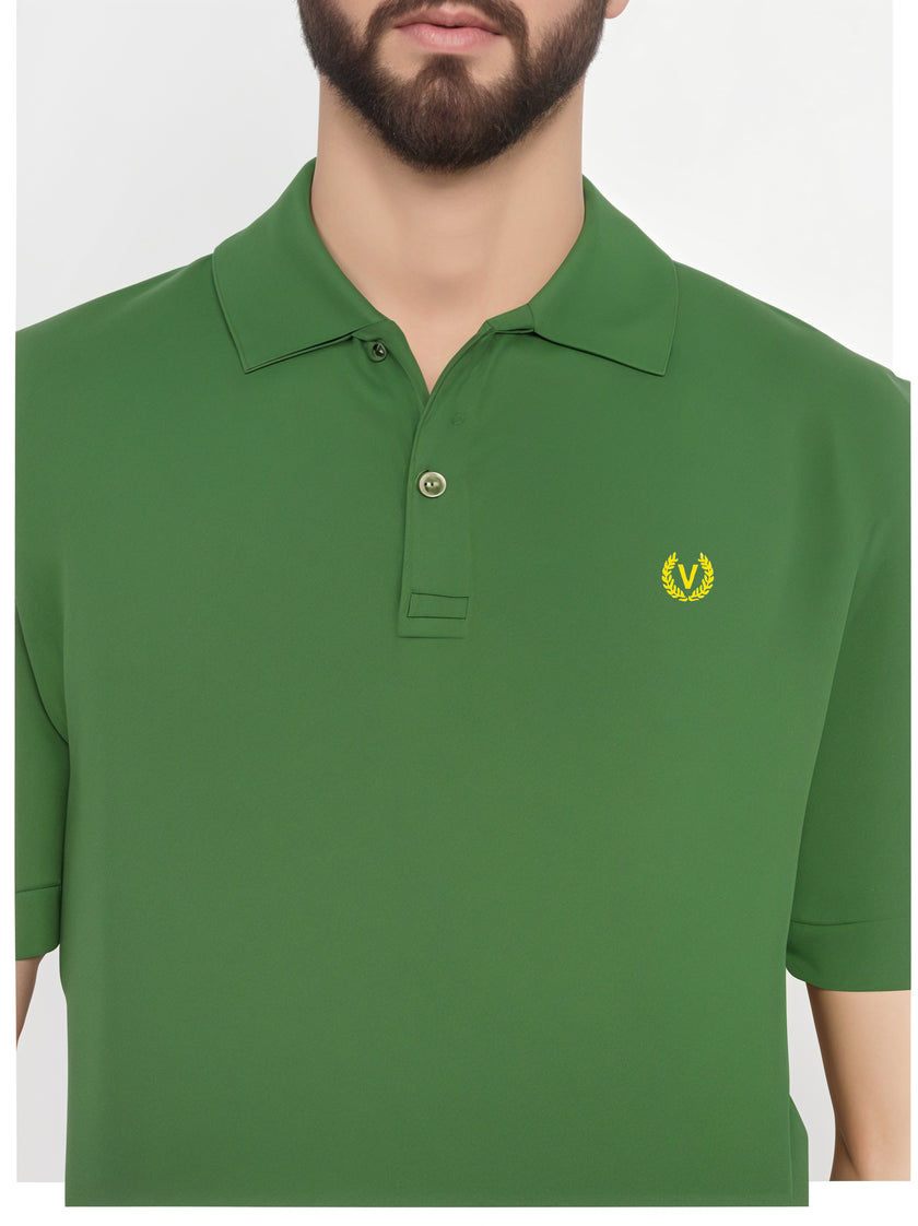 Mack Jonney Men’s Solid Premium Pique Cotton Dark Green Color Polo T Shirt | Polo Tshirts | Half Sleeves | Solid-Regular Fit