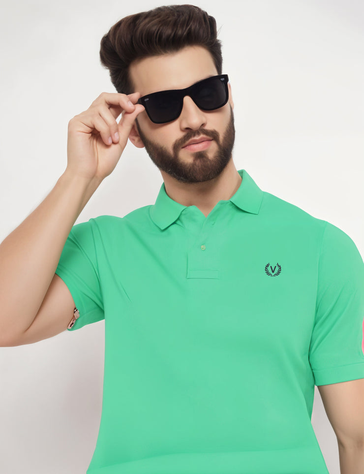 Mack Jonney Men’s Solid Premium Pique Cotton Light Green Color Polo T Shirt | Polo Tshirts | Half Sleeves | Solid-Regular Fit