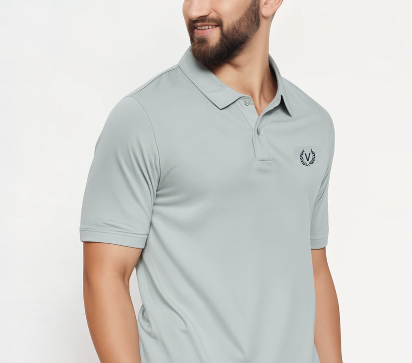 Mack Jonney Men’s Solid Premium Pique Cotton Light Grey Color Polo T Shirt | Polo Tshirts | Half Sleeves | Solid-Regular Fit