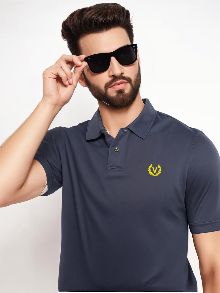 Mack Jonney Men’s Solid Premium Pique Cotton Navy Blue Color Polo T Shirt | Polo Tshirts | Half Sleeves | Solid-Regular Fit