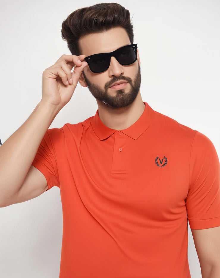 Mack Jonney Men’s Solid Premium Pique Cotton Orange Color Polo T Shirt | Polo Tshirts | Half Sleeves | Solid-Regular Fit