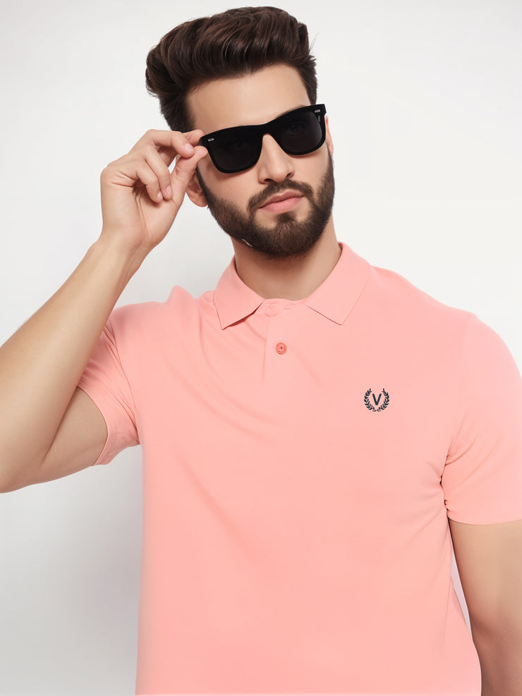 Mack Jonney Men’s Solid Premium Pique Cotton Pink Color Polo T Shirt | Polo Tshirts | Half Sleeves | Solid-Regular Fit