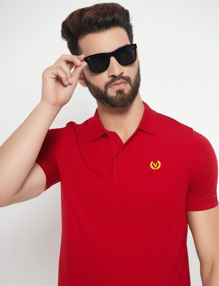 Mack Jonney Men’s Solid Premium Pique Cotton Red Color Polo T Shirt | Polo Tshirts | Half Sleeves | Solid-Regular Fit