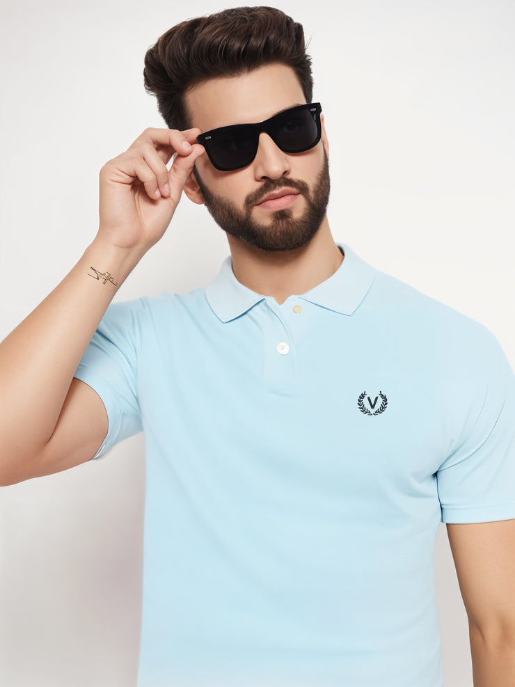 Mack Jonney Men’s Solid Premium Pique Cotton Skyblue Color Polo T Shirt | Polo Tshirts | Half Sleeves | Solid-Regular Fit