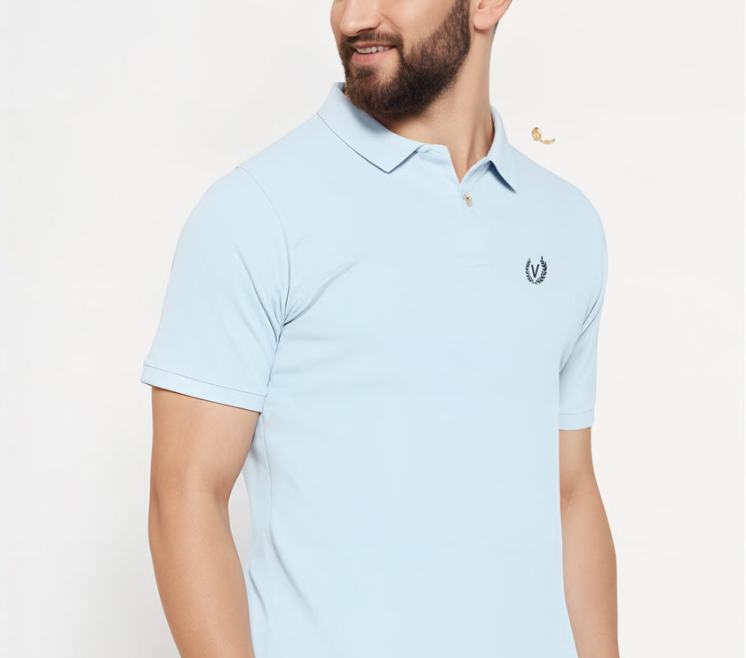Mack Jonney Men’s Solid Premium Pique Cotton Skyblue Color Polo T Shirt | Polo Tshirts | Half Sleeves | Solid-Regular Fit