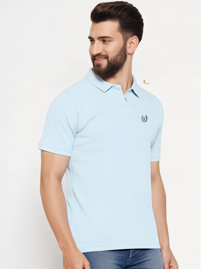 Mack Jonney Men’s Solid Premium Pique Cotton Skyblue Color Polo T Shirt | Polo Tshirts | Half Sleeves | Solid-Regular Fit