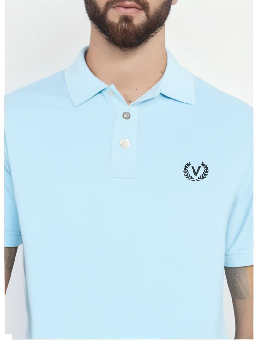 Mack Jonney Men’s Solid Premium Pique Cotton Skyblue Color Polo T Shirt | Polo Tshirts | Half Sleeves | Solid-Regular Fit
