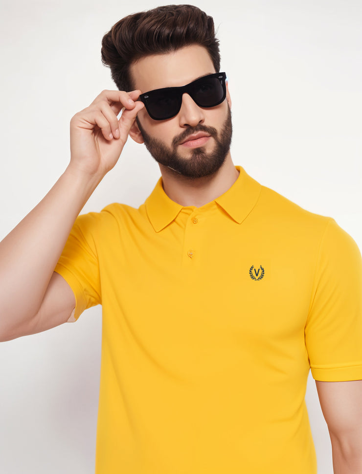 Mack Jonney Men’s Solid Premium Pique Cotton Yellow Color Polo T Shirt | Polo Tshirts | Half Sleeves | Solid-Regular Fit