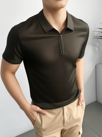 Mack Jonney Ribbed |Regular Fit | Half Sleeves 100% Cotton Polo Neck Self Design With Zip T-Shirt for Men