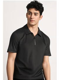 Mack Jonney Ribbed |Regular Fit | Half Sleeves 100% Cotton Polo Neck Self Design With Zip T-Shirt for Men