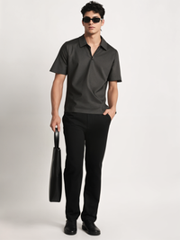 Mack Jonney Ribbed |Regular Fit | Half Sleeves 100% Cotton Polo Neck Self Design With Zip T-Shirt for Men