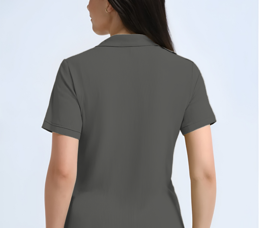 Mack Jonney Ribbed |Regular Fit | Half Sleeves 100% Cotton Polo Neck Self Design With Zip T-Shirt for Women