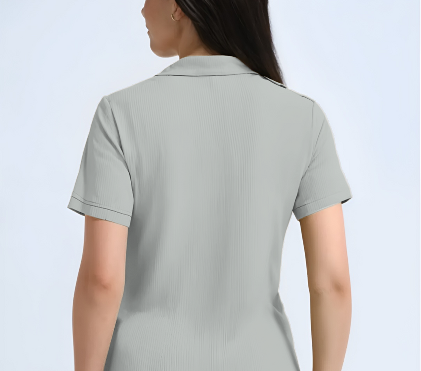 Mack Jonney Ribbed |Regular Fit | Half Sleeves 100% Cotton Polo Neck Self Design With Zip T-Shirt for Women