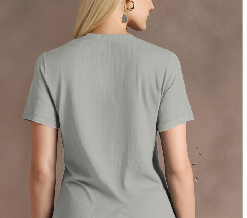 Mack Jonney Ribbed |Regular Fit | Half Sleeves 100% Cotton Polo Neck Self Design With Zip T-Shirt for Women