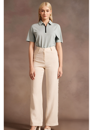 Mack Jonney Ribbed |Regular Fit | Half Sleeves 100% Cotton Polo Neck Self Design With Zip T-Shirt for Women