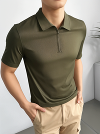 Mack Jonney Ribbed |Regular Fit | Half Sleeves 100% Cotton Polo Neck Self Design With Zip T-Shirt for Men