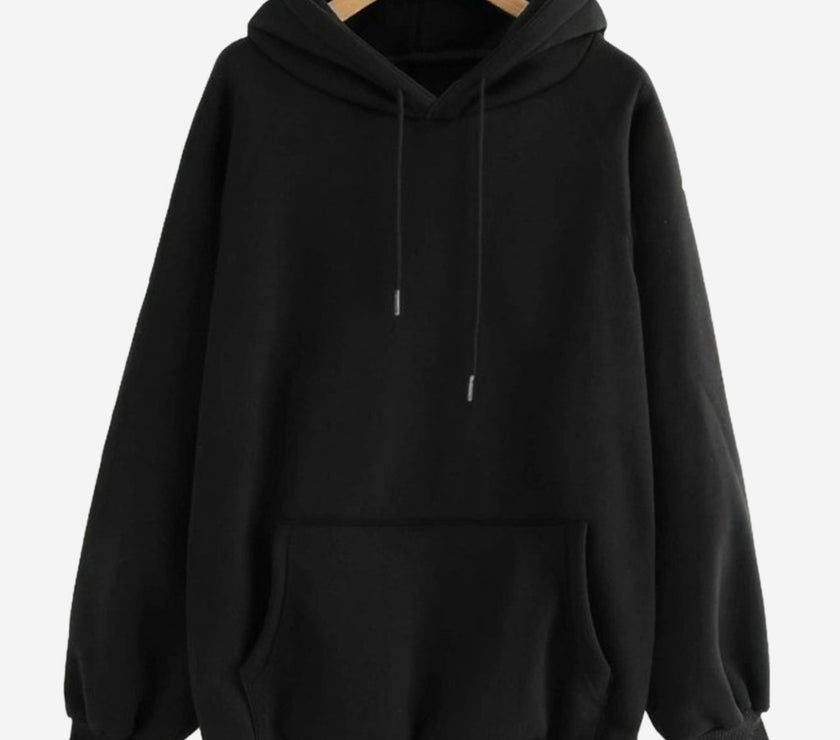 Mack Jonney Black Solid Hooded Cotton Fleece Sweatshirt for Men