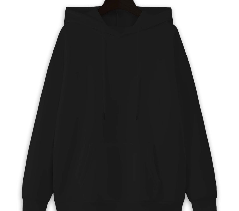 Mack Jonney Black Solid Hooded Cotton Fleece Sweatshirt for Women