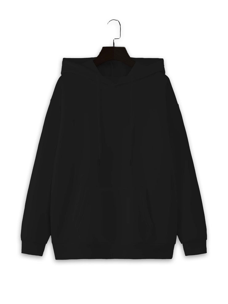 Mack Jonney Black Solid Hooded Cotton Fleece Sweatshirt for Women