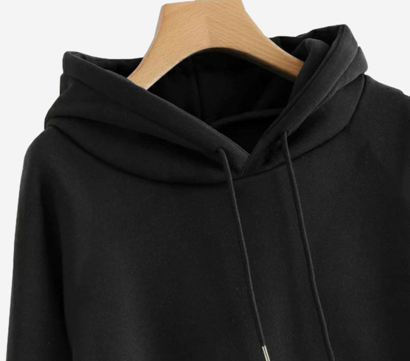 Mack Jonney Black Solid Hooded Cotton Fleece Sweatshirt for Men