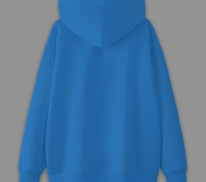 Mack Jonney Blue Solid Hooded Cotton Fleece Sweatshirt for Women