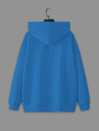 Mack Jonney Blue Solid Hooded Cotton Fleece Sweatshirt for Women