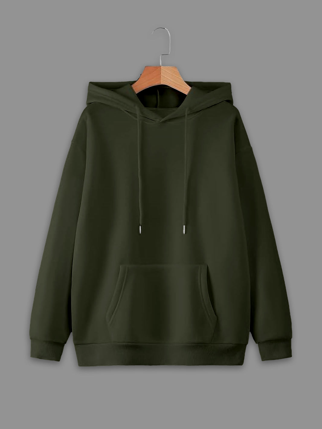 Mack Jonney Olive Solid Hooded Cotton Fleece Sweatshirt for Women