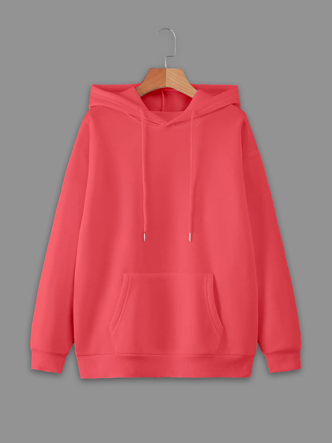 Mack Jonney Pink Solid Hooded Cotton Fleece Sweatshirt for Women