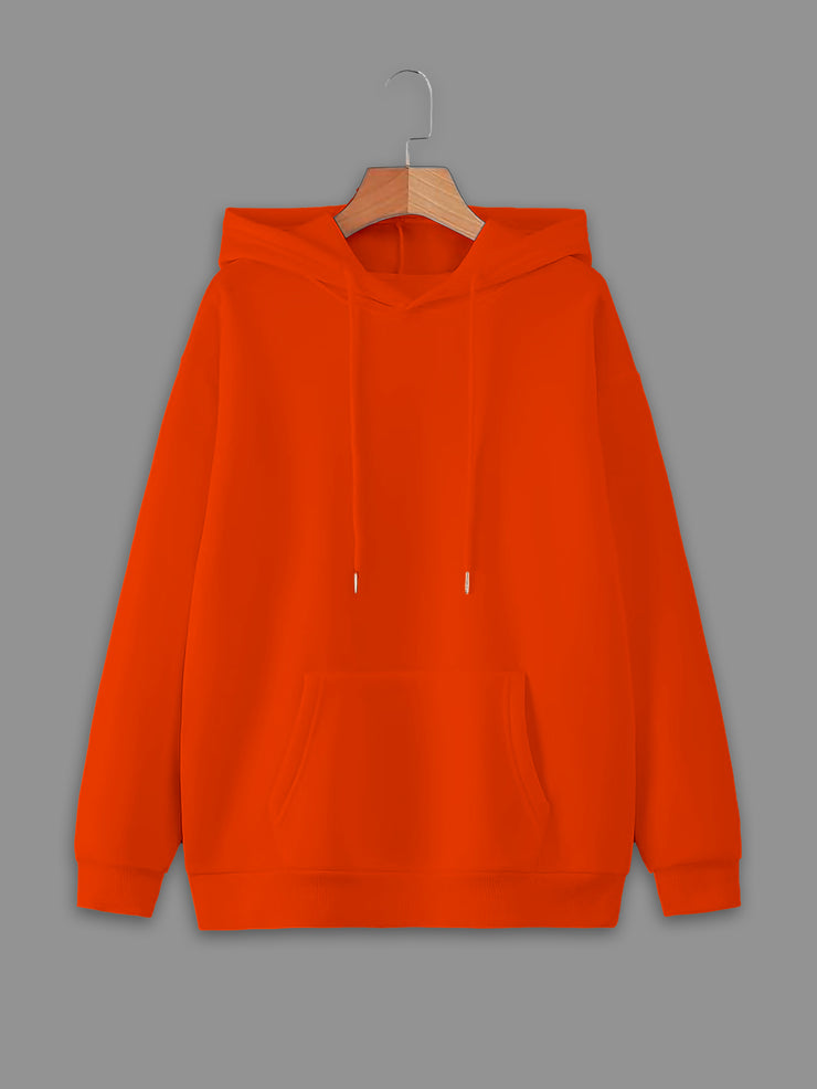Mack Jonney Rust Solid Hooded Cotton Fleece Sweatshirt for Men