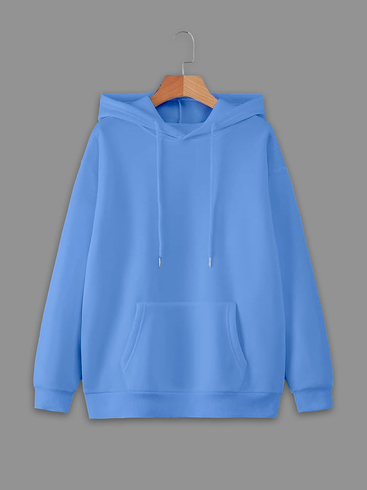 Mack Jonney Sky Blue Solid Hooded Cotton Fleece Sweatshirt for Men