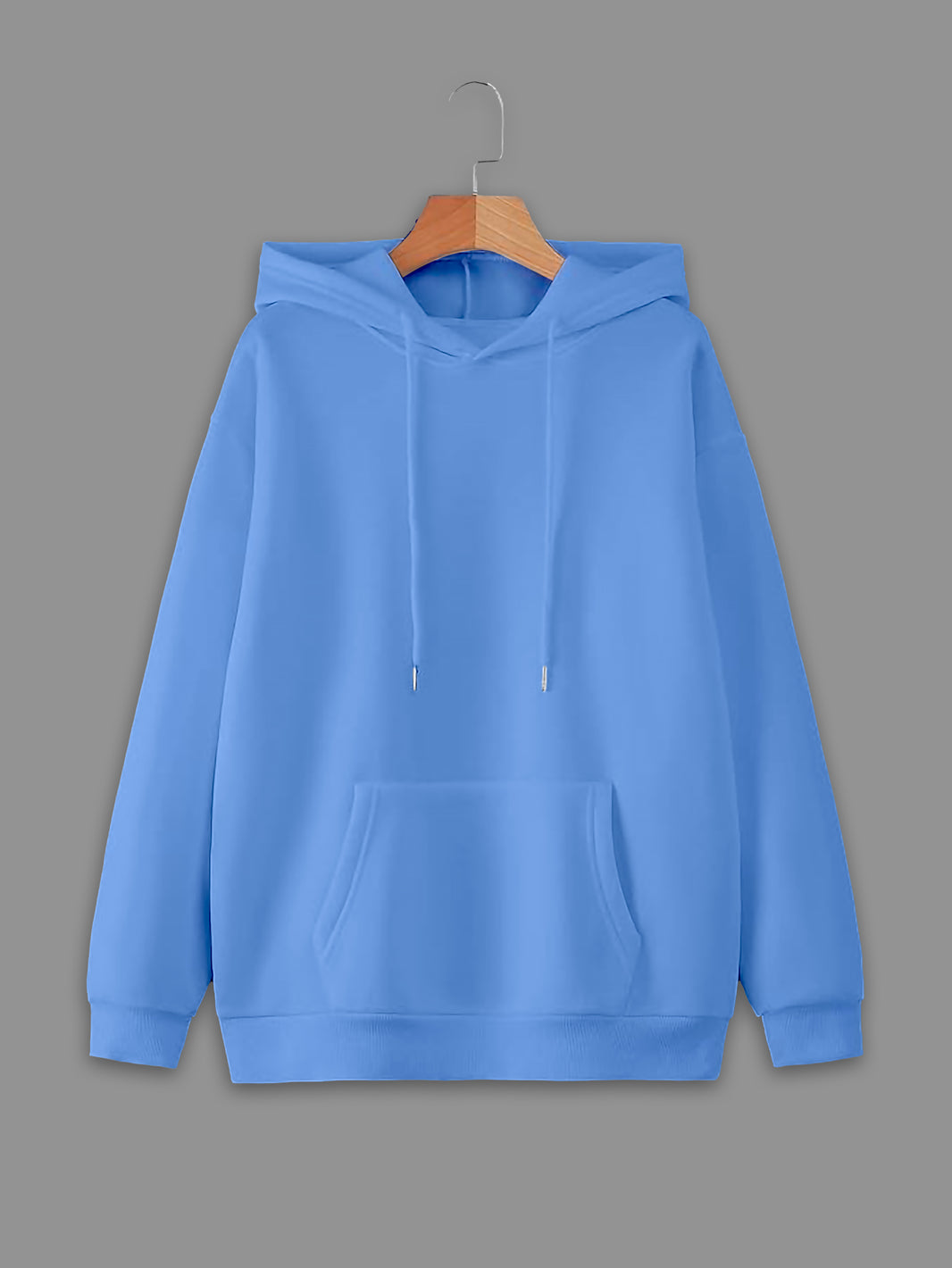 Mack Jonney Sky Blue Solid Hooded Cotton Fleece Sweatshirt for Women