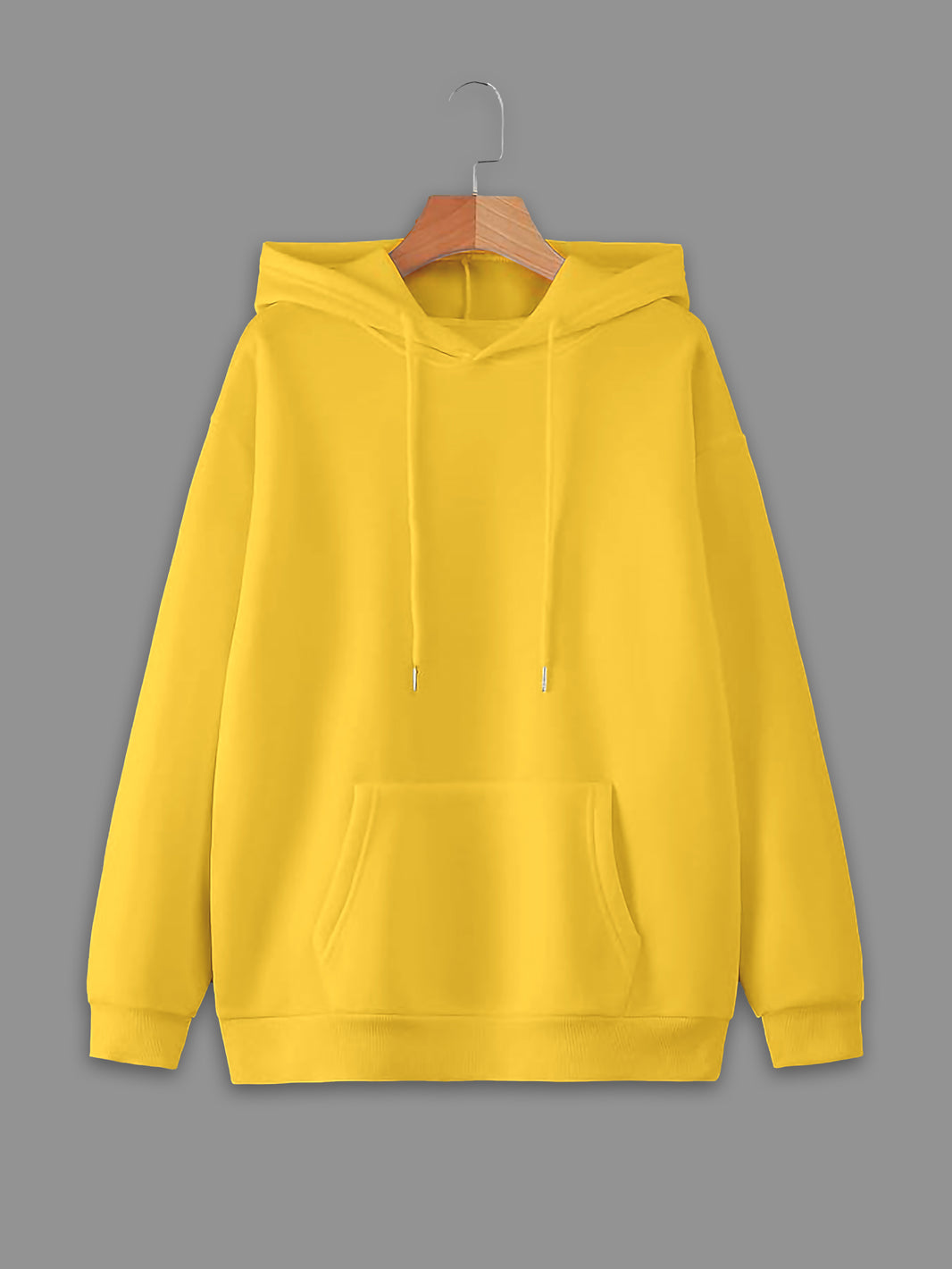 Mack Jonney Yellow Solid Hooded Cotton Fleece Sweatshirt for Women