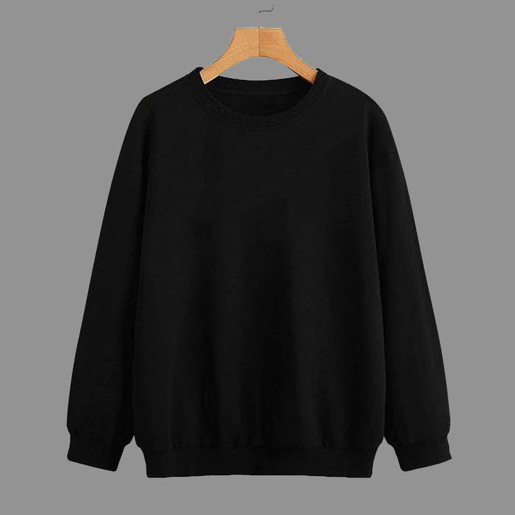 Mack Jonney Black Solid Round Neck Cotton Fleece Sweatshirt for Men