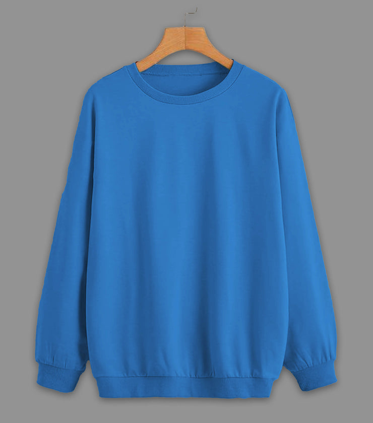 Mack Jonney Blue Solid Round Neck Cotton Fleece Sweatshirt for Men