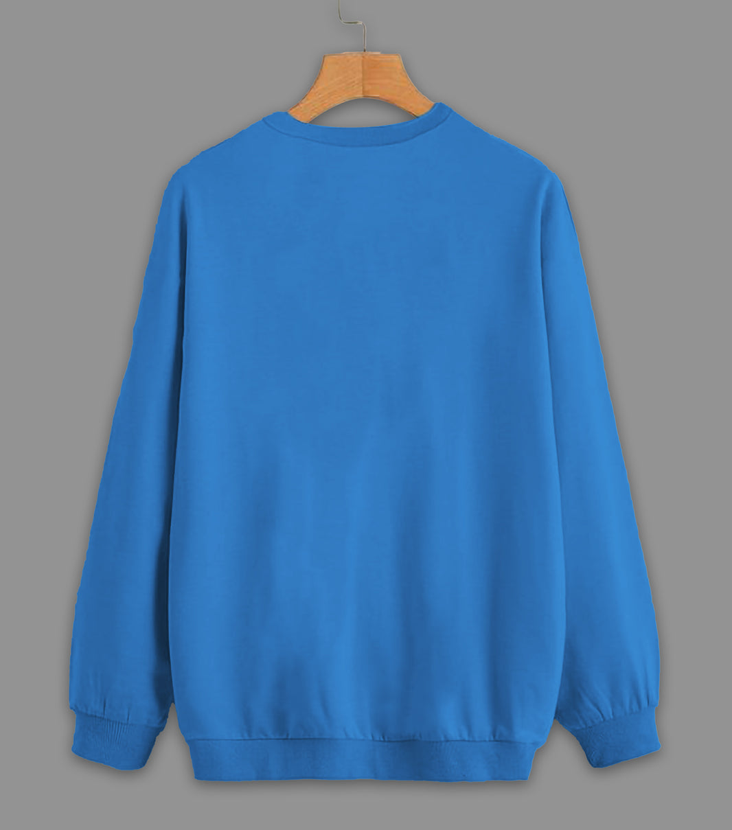 Mack Jonney Blue Solid Round Neck Cotton Fleece Sweatshirt for Men