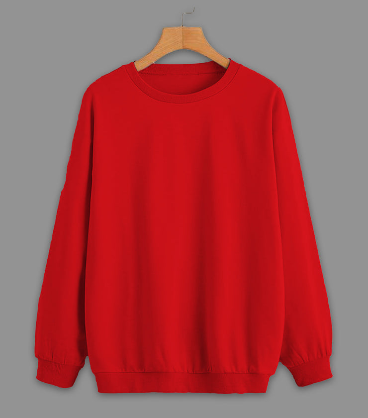 Mack Jonney Maroon Solid Round Neck Cotton Fleece Sweatshirt for Men