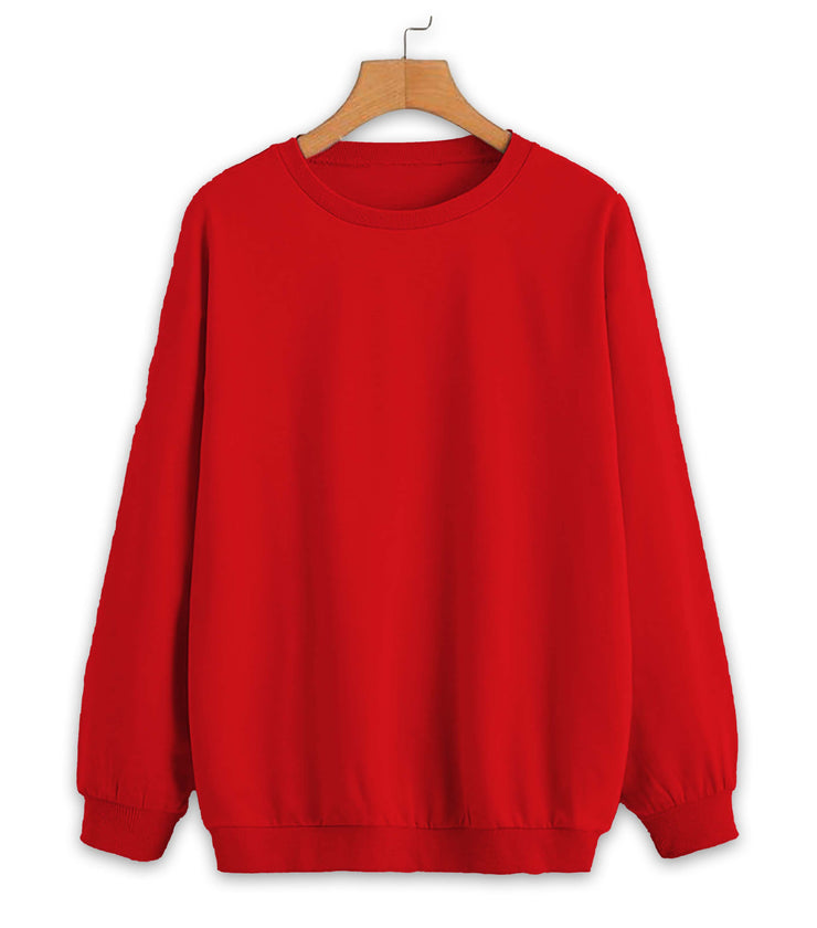 Mack Jonney Maroon Solid Round Neck Cotton Fleece Sweatshirt for Women