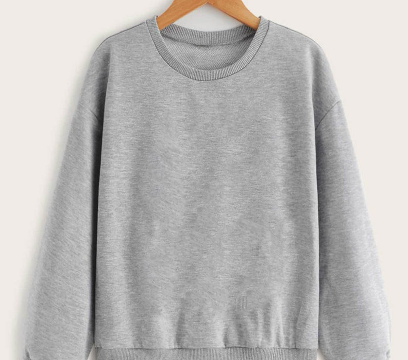 Mack Jonney Grey Melange Solid Round Neck Cotton Fleece Sweatshirt for Men
