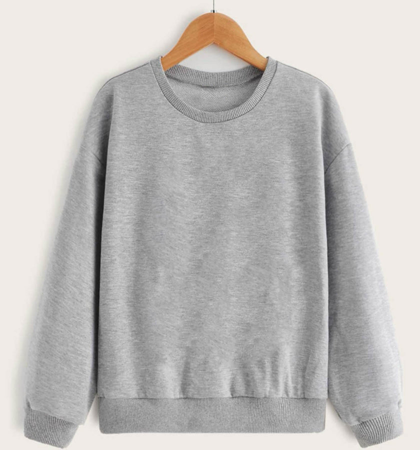 Mack Jonney Grey Melange Solid Round Neck Cotton Fleece Sweatshirt for Men