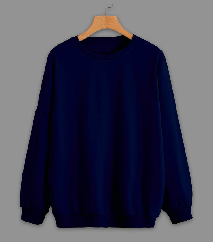Mack Jonney Navy Blue Solid Round Neck Cotton Fleece Sweatshirt for Men
