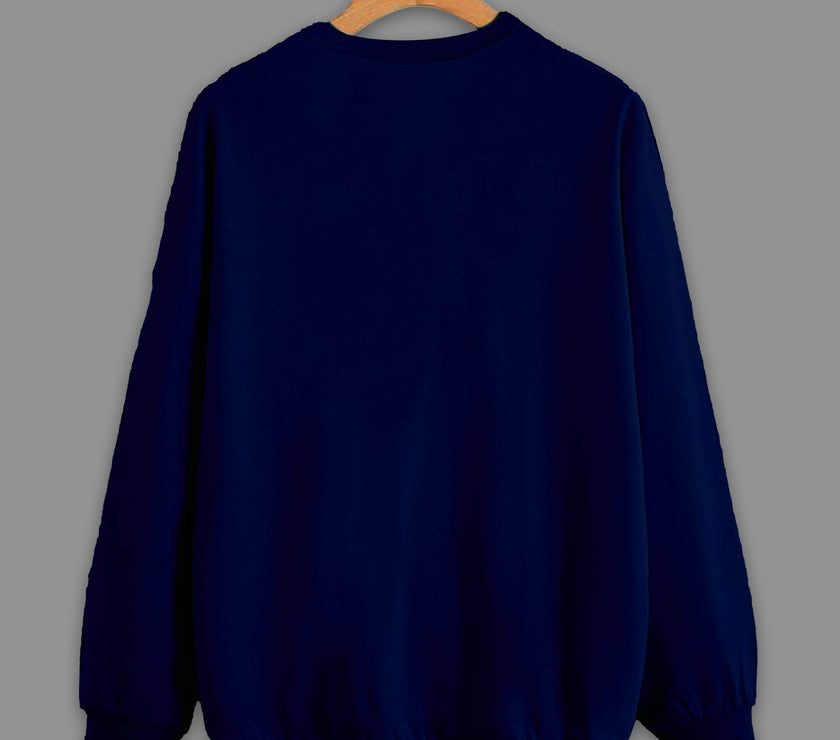Mack Jonney Navy Blue Solid Round Neck Cotton Fleece Sweatshirt for Women