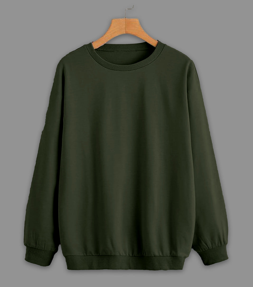 Mack Jonney Olive Solid Round Neck Cotton Fleece Sweatshirt for Men