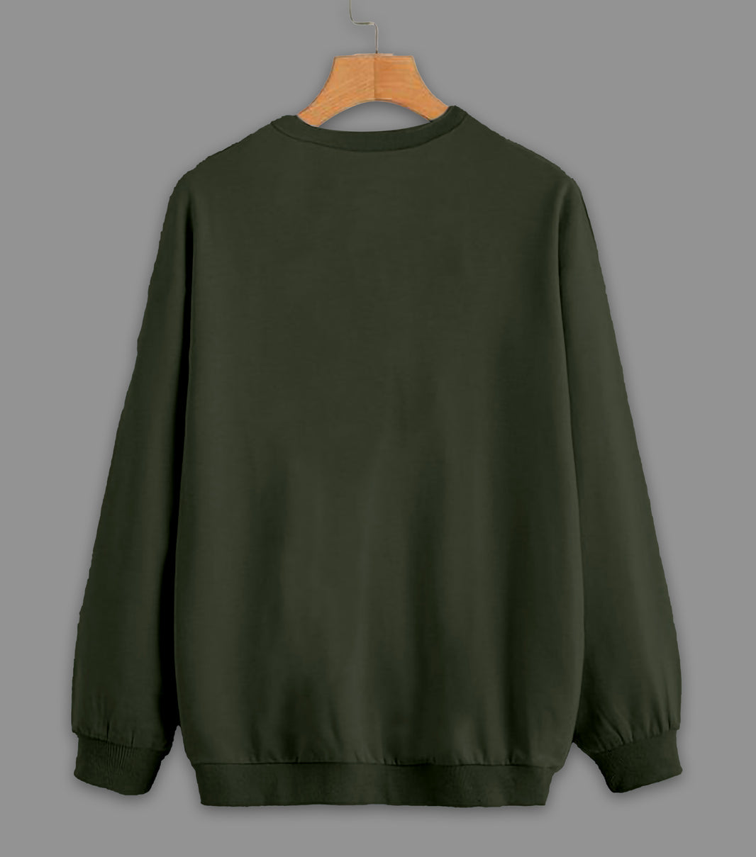 Mack Jonney Olive Solid Round Neck Cotton Fleece Sweatshirt for Men