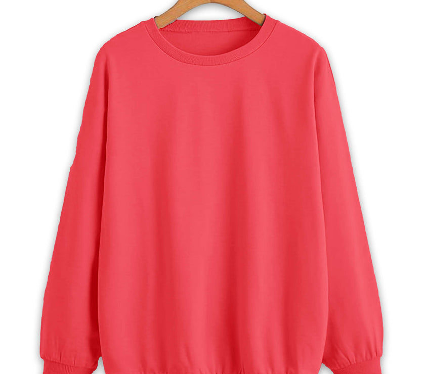 Mack Jonney Pink Solid Round Neck Cotton Fleece Sweatshirt for Women
