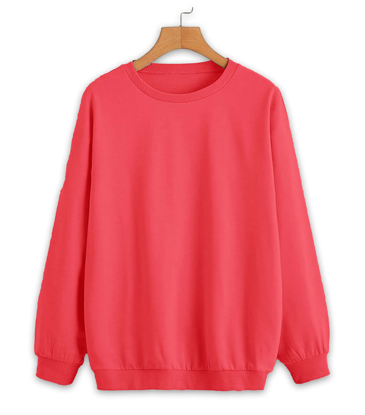 Mack Jonney Pink Solid Round Neck Cotton Fleece Sweatshirt for Women