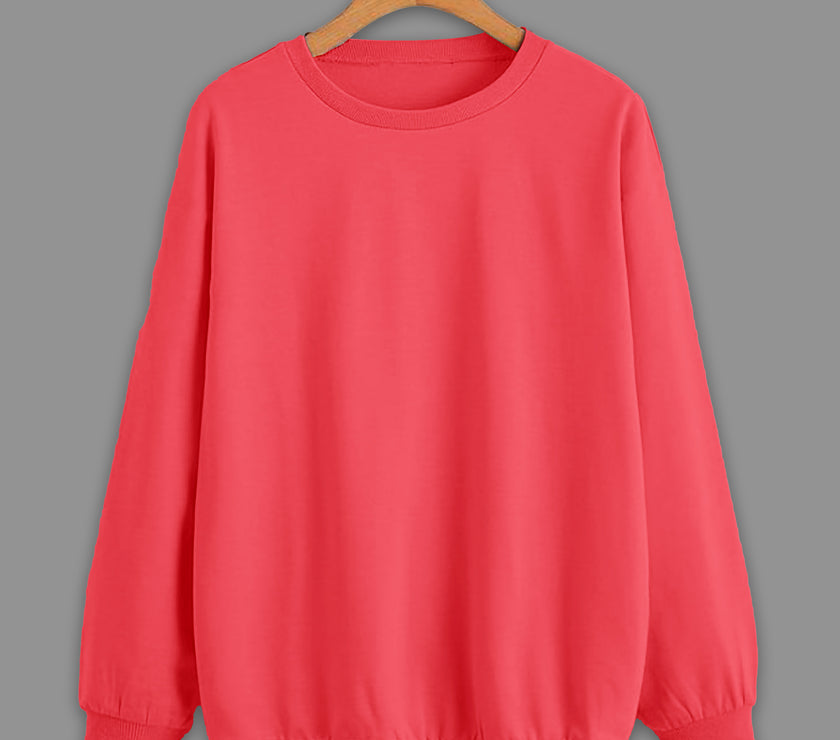 Mack Jonney Pink Solid Round Neck Cotton Fleece Sweatshirt for Women