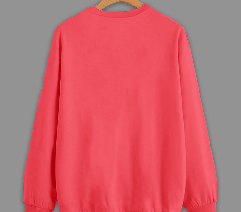 Mack Jonney Pink Solid Round Neck Cotton Fleece Sweatshirt for Women