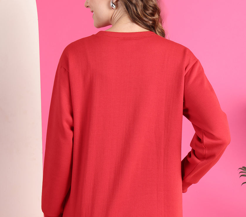 Mack Jonney Regular Fit Maroon Printed Sweatshirt For Women